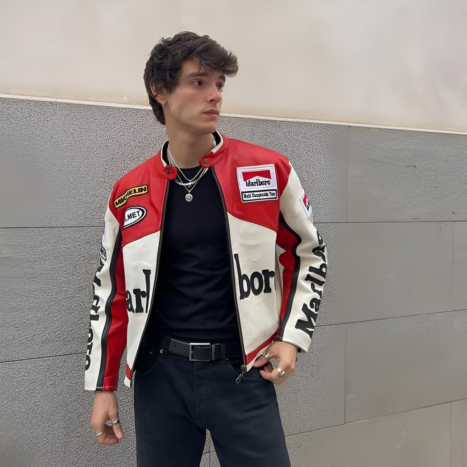 White Marlboro Leather Racing Jacket