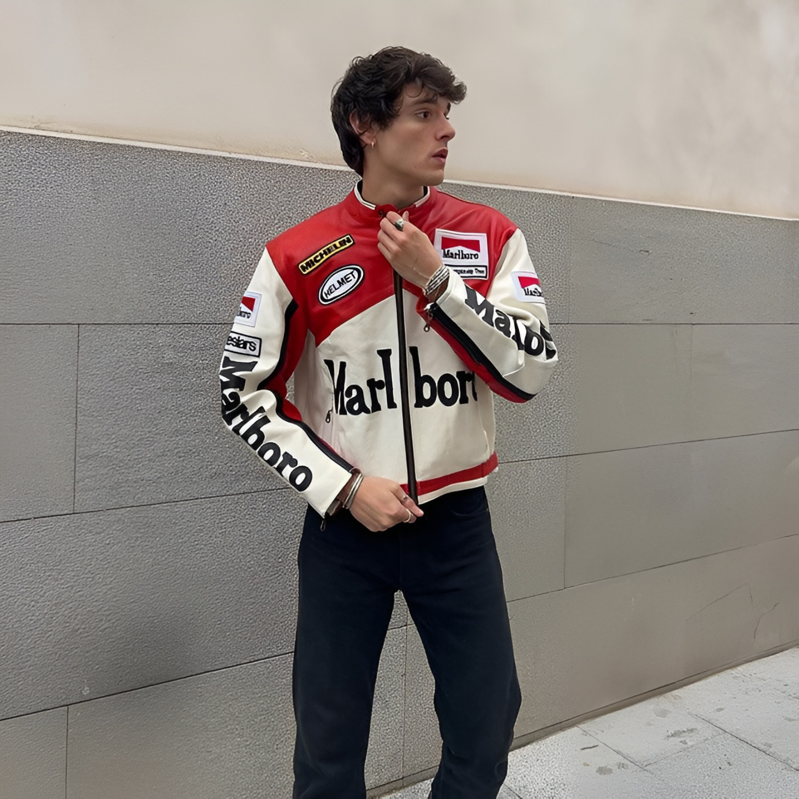 White Marlboro Leather Racing Jacket