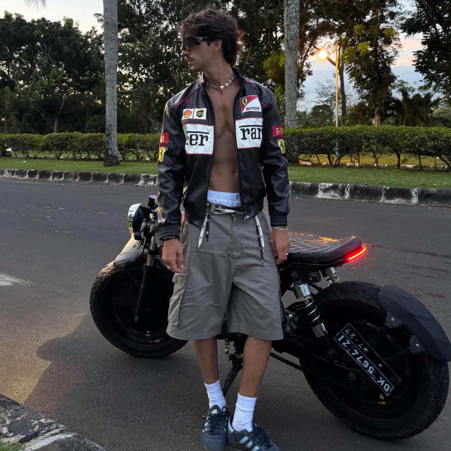 White Ferrari Leather Racing Jacket