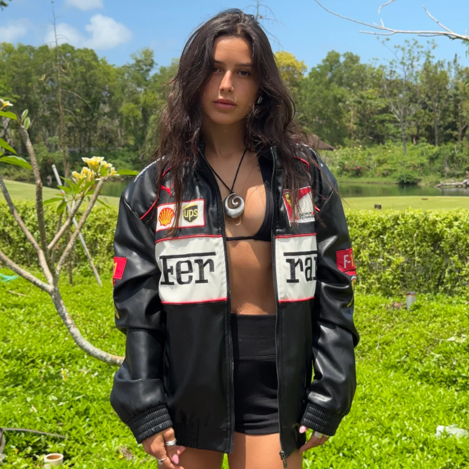 White Ferrari Leather Racing Jacket