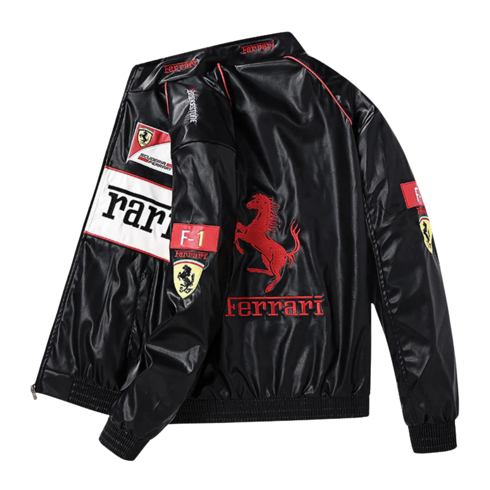 White Ferrari Leather Racing Jacket