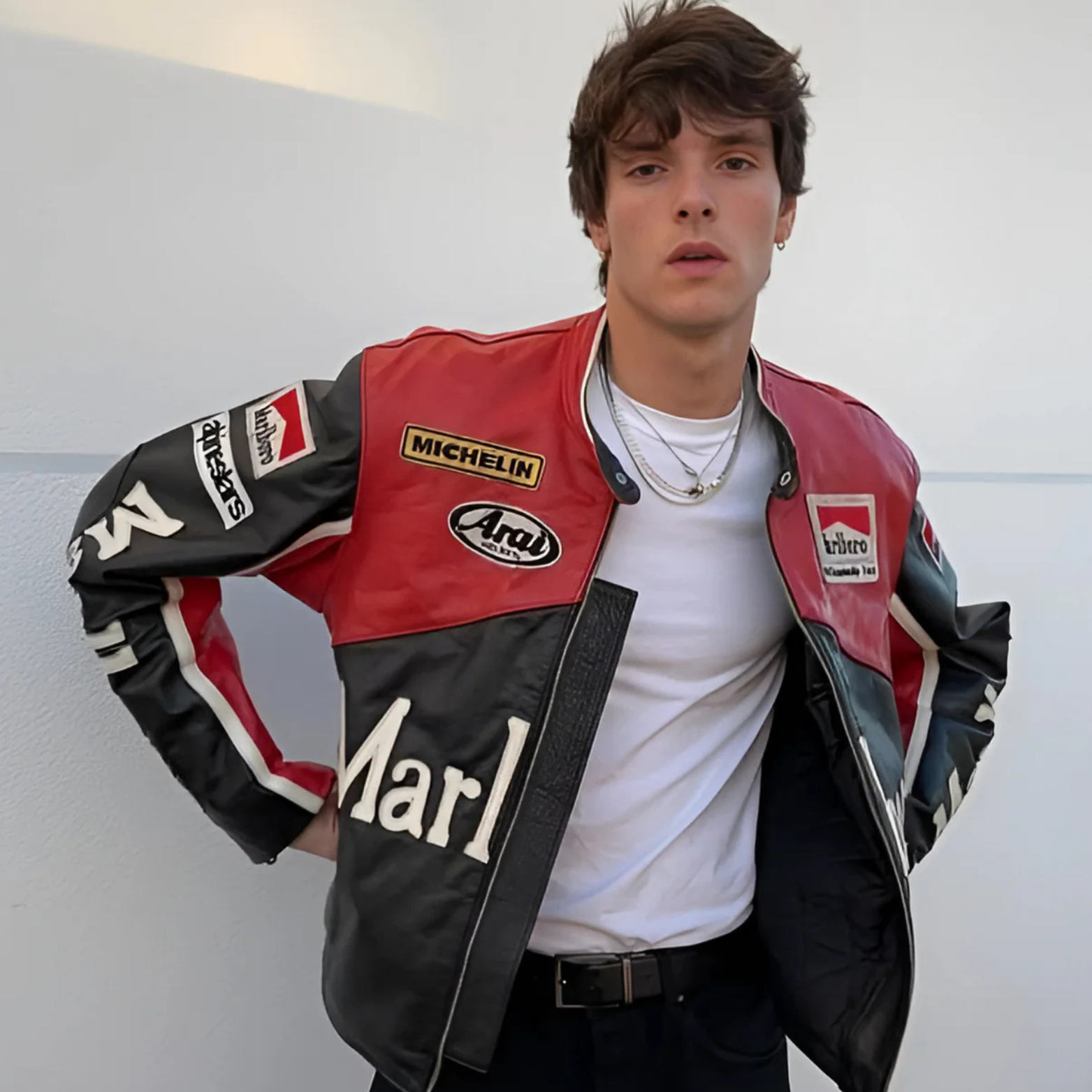 Black Marlboro Leather Racing Jacket